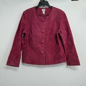 Chicos Womens Leather Jacket sz 2 sz L Suede Quilted Button Front Blazer